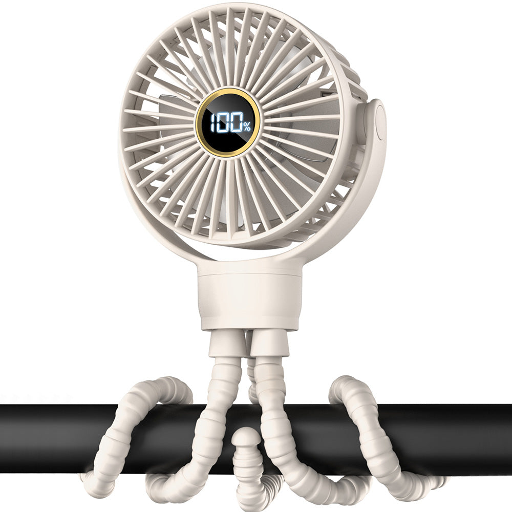 Portable Octopus Stroller Fan with Digital Display and 3 Speed Settings
