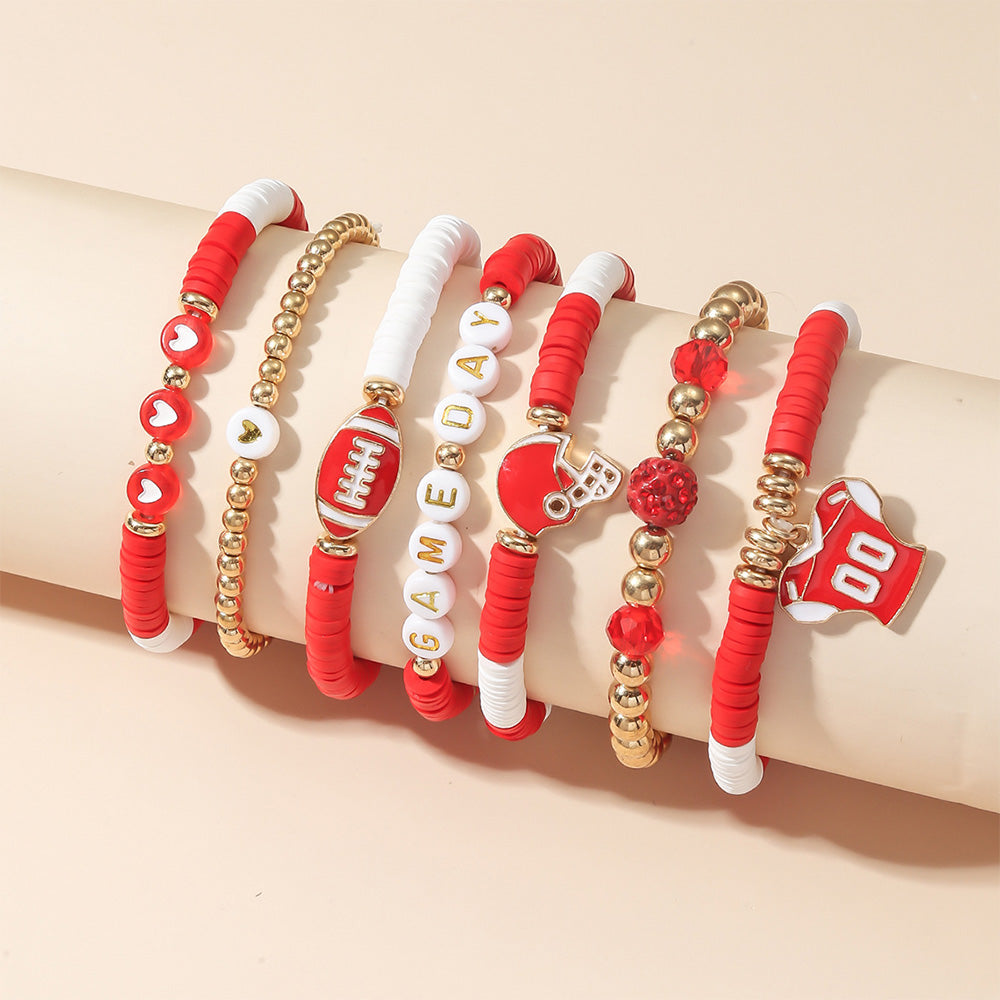 7 Piece Elastic Clay Bead Football Bracelet Stack Set