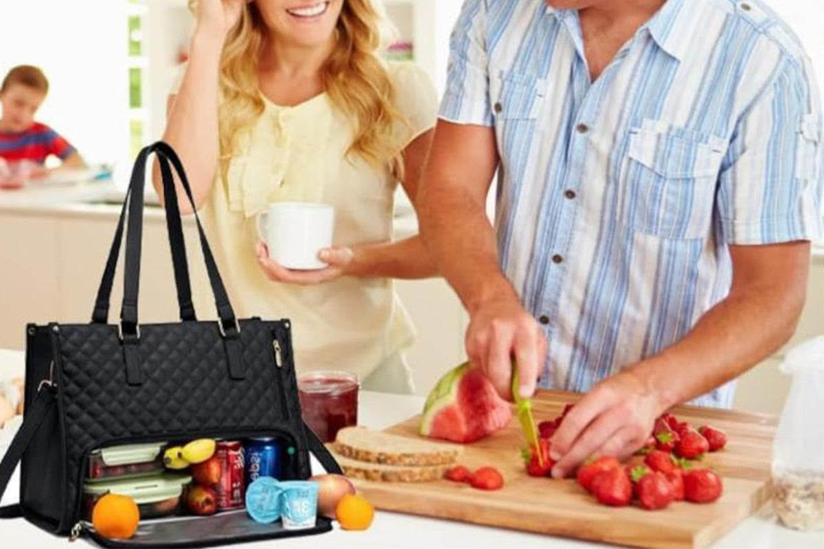 2-in-1 Tote Bag with Insulated Lunch Compartment and Wallet
