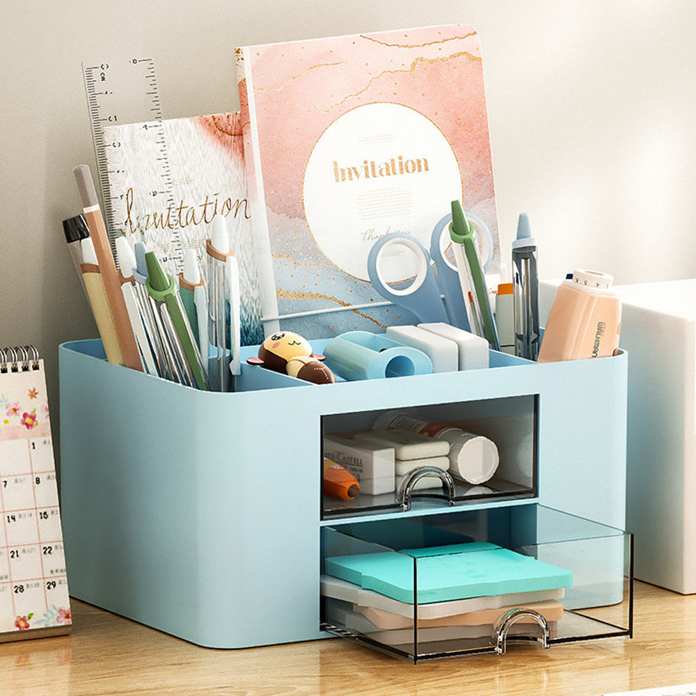 Pen Organizer with 2 Drawer Multi-Functional Pencil Holder for Desk