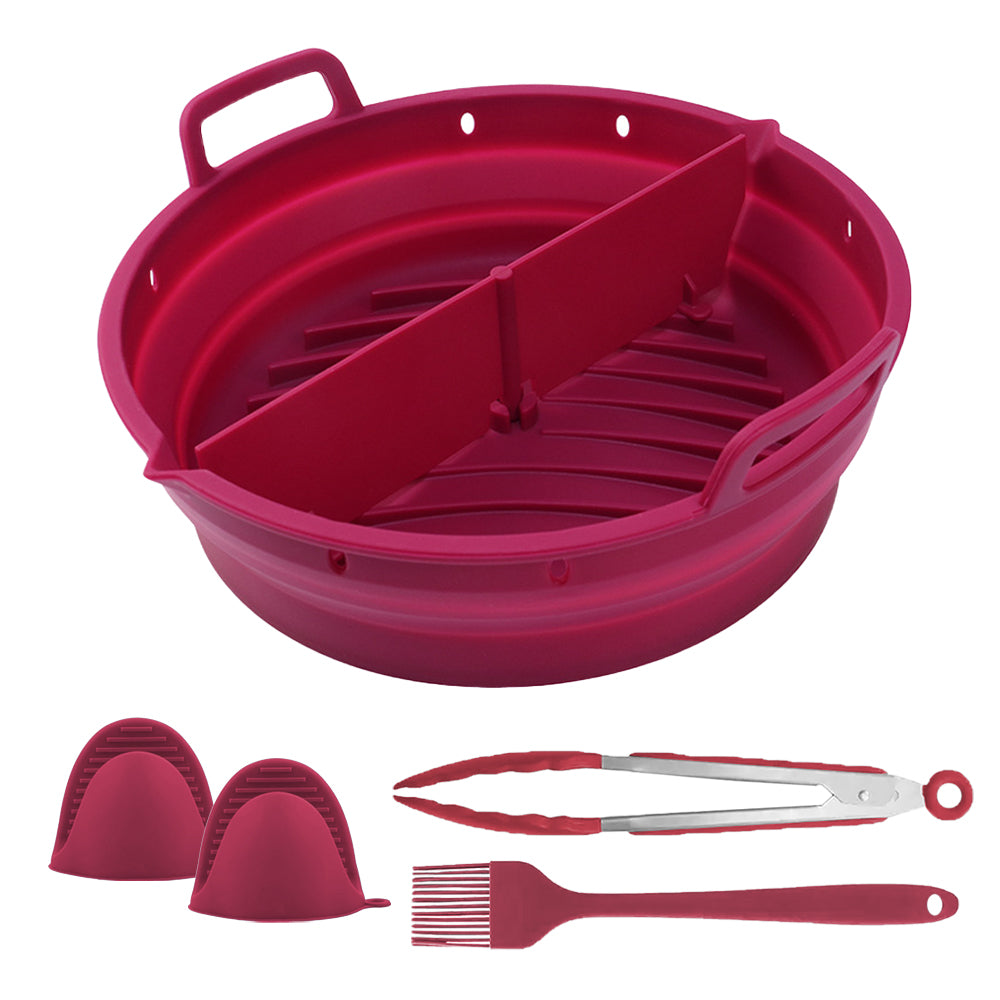 Reusable Foldable Round Silicone Air Fryer Baking Tray with Handles