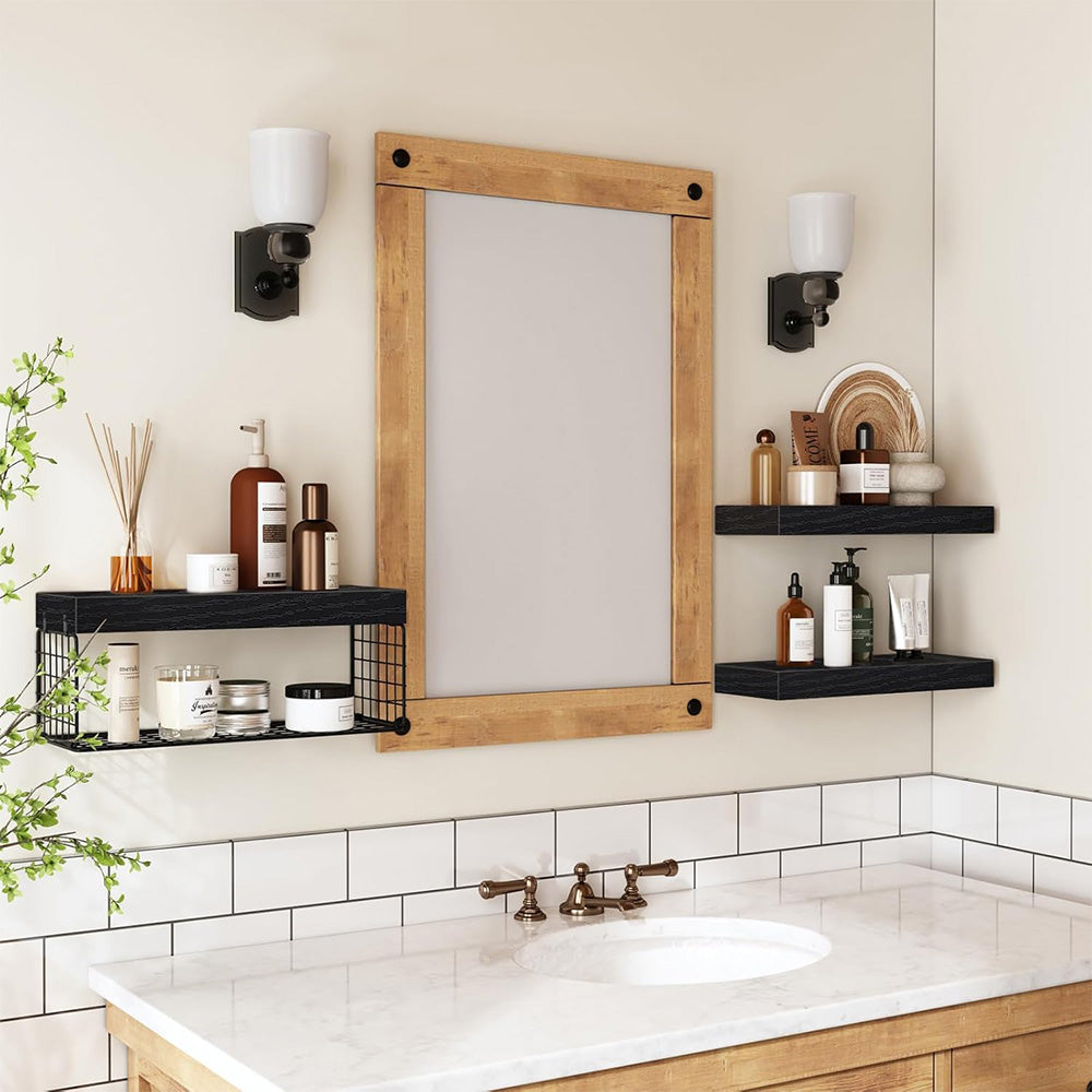 3 Tier Bathroom Shelf Wall Mounted Floating Shelf with Storage Basket