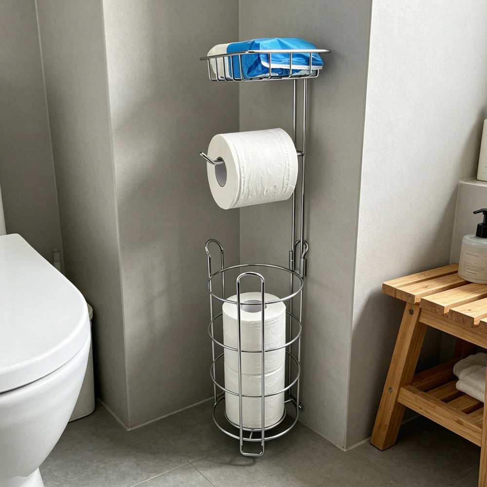 Freestanding Toilet Paper Holder with Storage Basket
