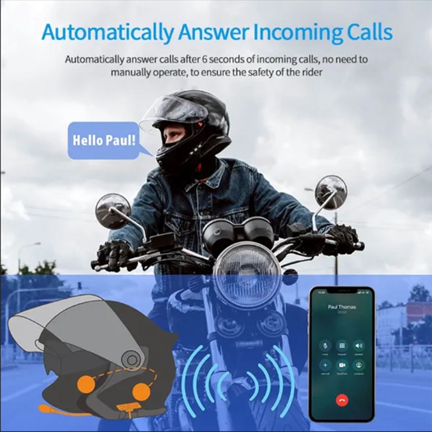 Motorcycle Helmet Bluetooth Headset with Mic