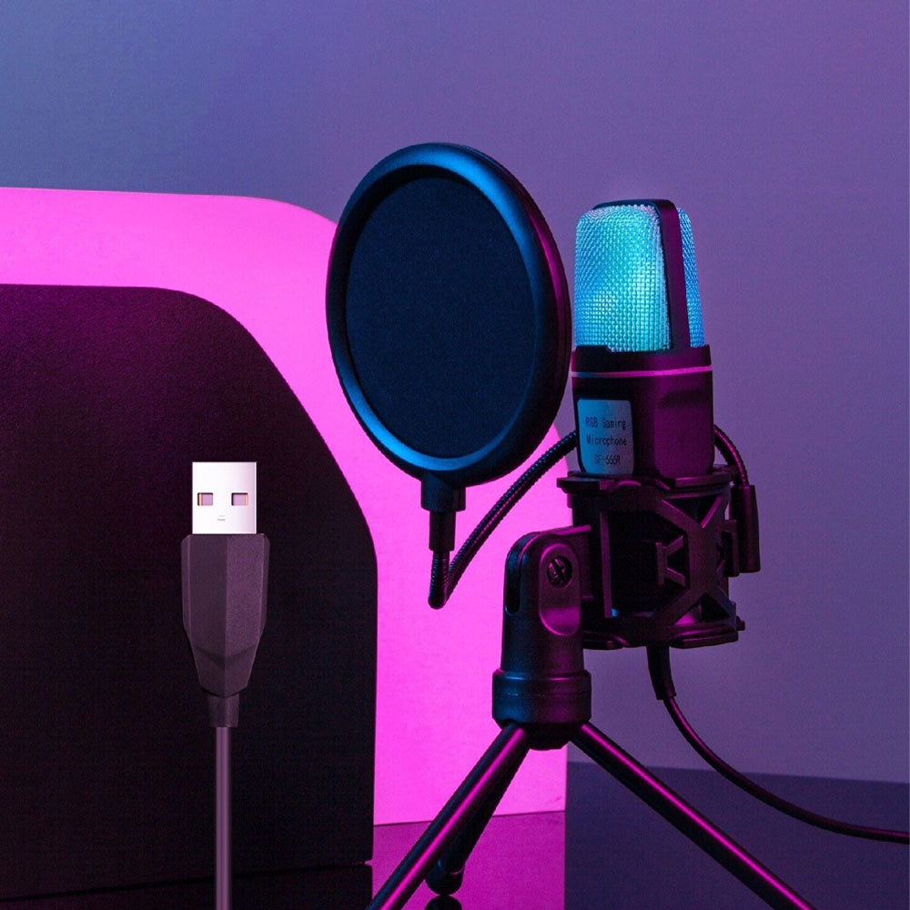 USB Condenser RGB Gaming Microphone with Tripod Stand