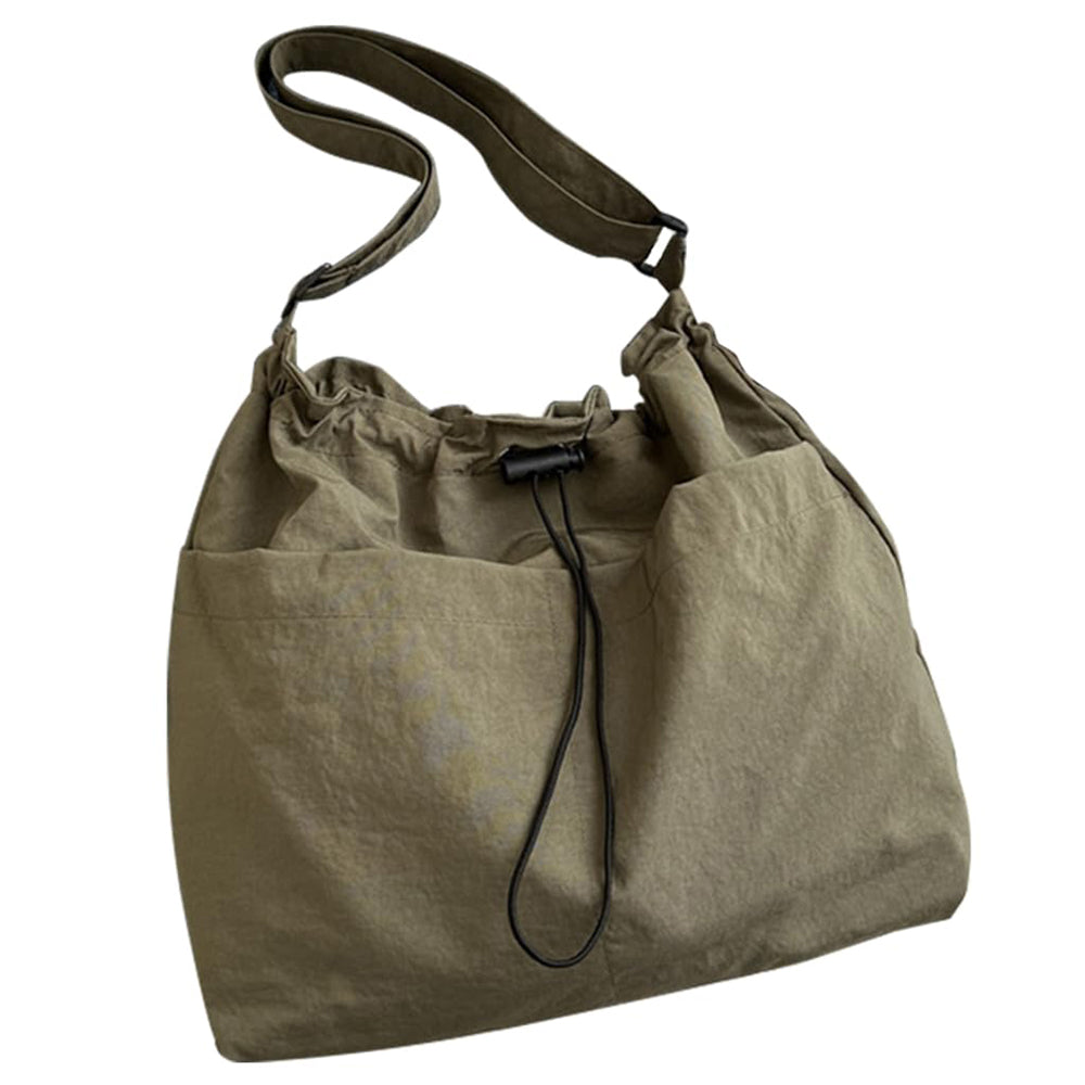 Nylon Crossbody Shoulder Tote Bag Large Capacity Drawstring Bucket Bag