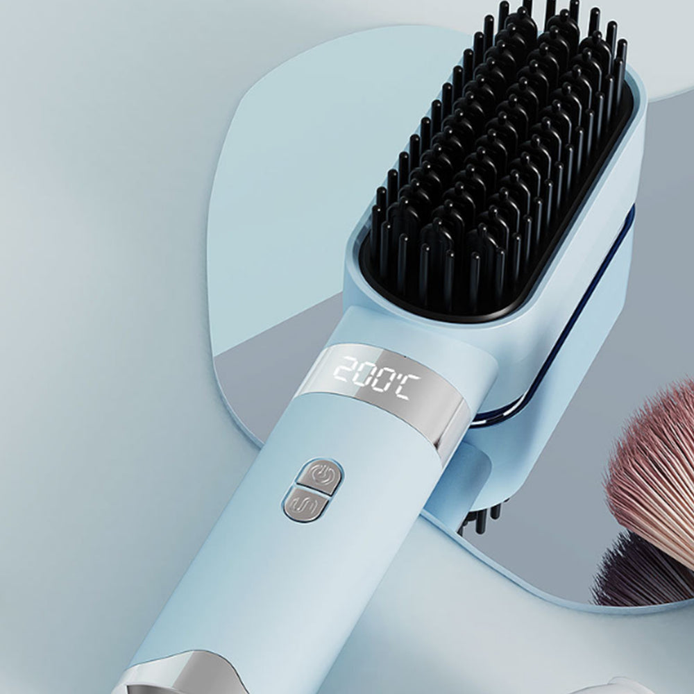 2Pcs USB Rechargeable Cordless Negative Ion Hair Straightener Comb