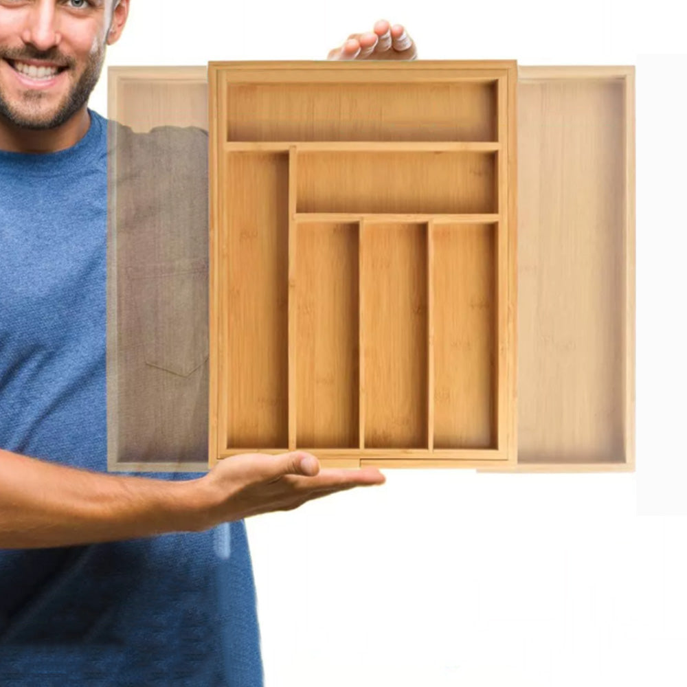Expandable Bamboo Kitchen Drawer Organizer for Cutlery Utensils Wood Cutlery Tray in Drawer