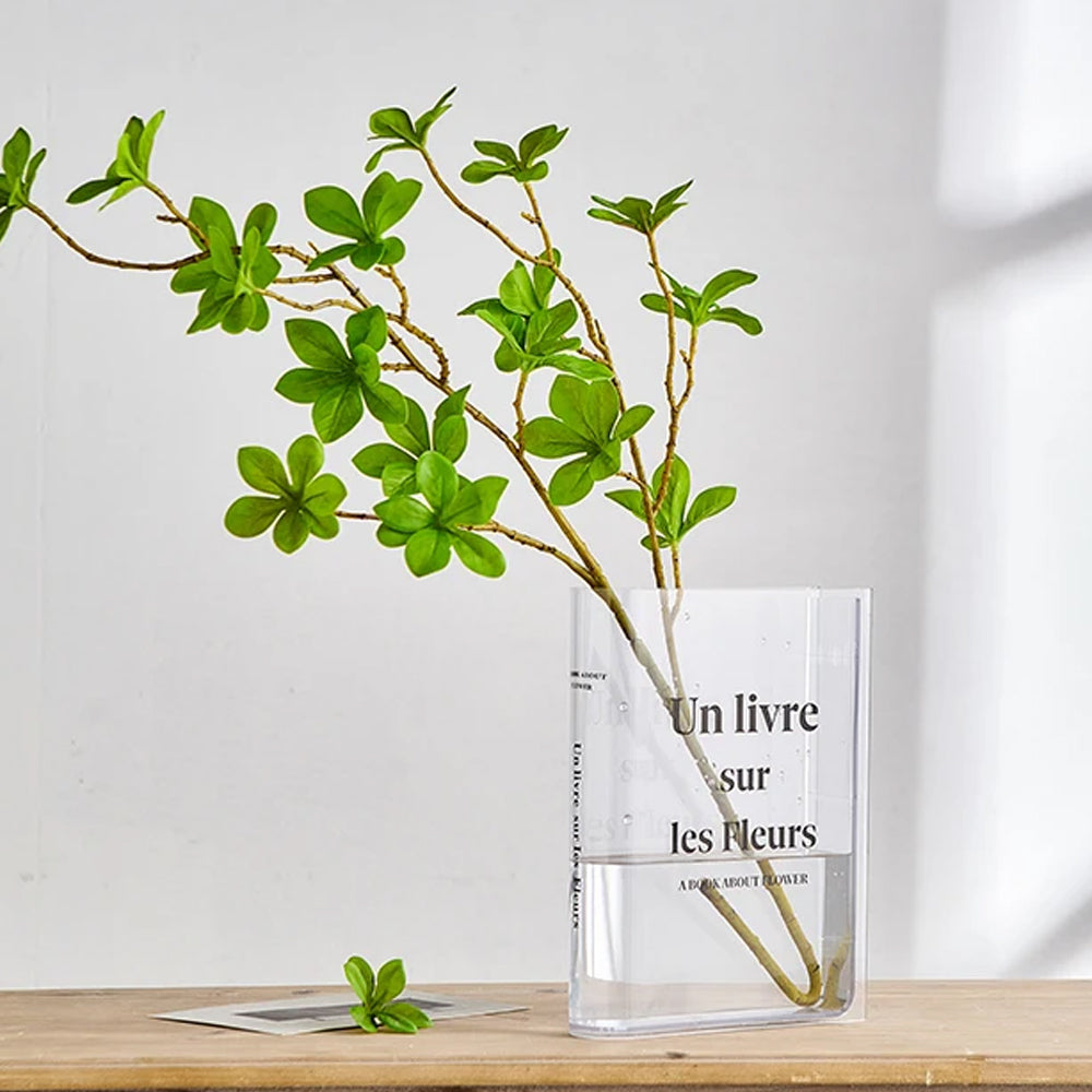 Plastic Clear Book Vase for Flowers Bookshelf Vase Decoration-Clear
