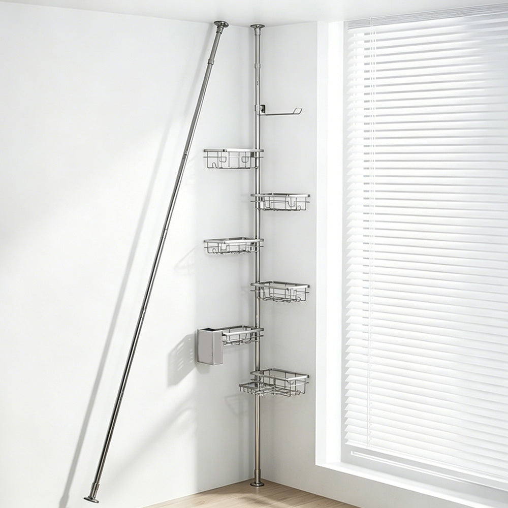 6 Tier Telescopic Shower Caddy Corner Carbon Steel Corner Shelf for Bathroom Kitchen