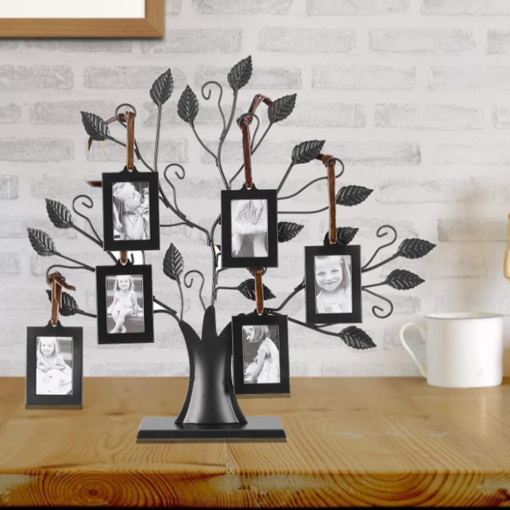 Family Tree Picture Frame Stand with 6 Hanging Picture Frames in Black