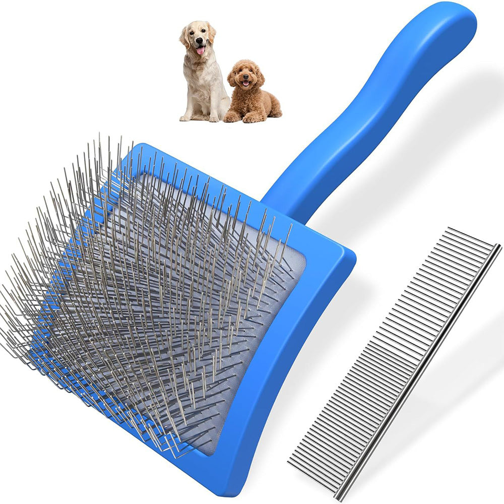 2-Piece Dog Slicker Brush & Comb Set for Grooming Detangling & Hair Removal