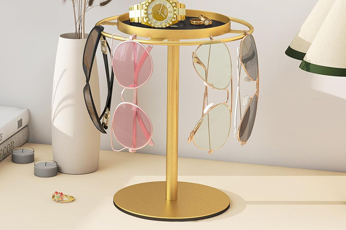 Iron Sunglasses Organizer Storage Holder Stand with Tray for Desk