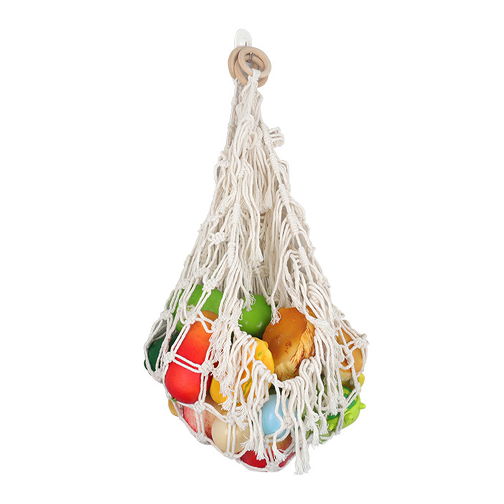 Tassels Boho Plush Toy Hammock with String Light Hanging Storage Net