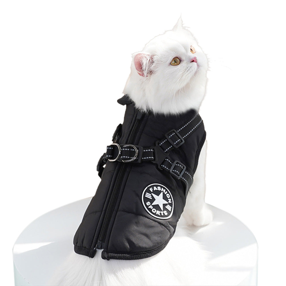 Dog Winter Jacket Padded Pet Clothes with Zipper Warm Vest Coat Comfortable Pet Vest-Black