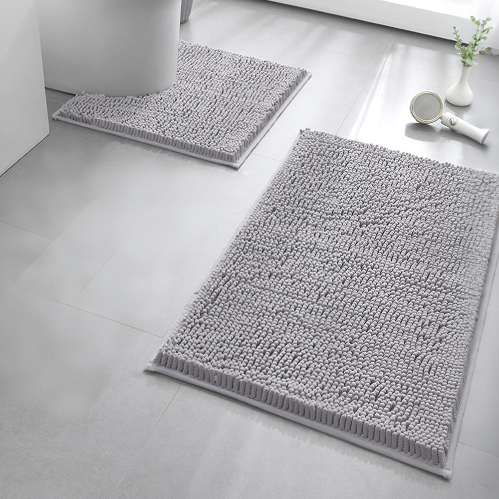 2 Piece Absorbent Bathroom Mat and U Shape Toilet Rug Set