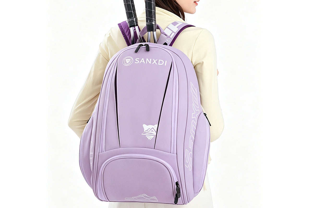 Sports Tennis Backpack PU Water-Resistant Badminton Racket Bag with Separate Shoe Compartment Rucksack for Gym Outdoor
