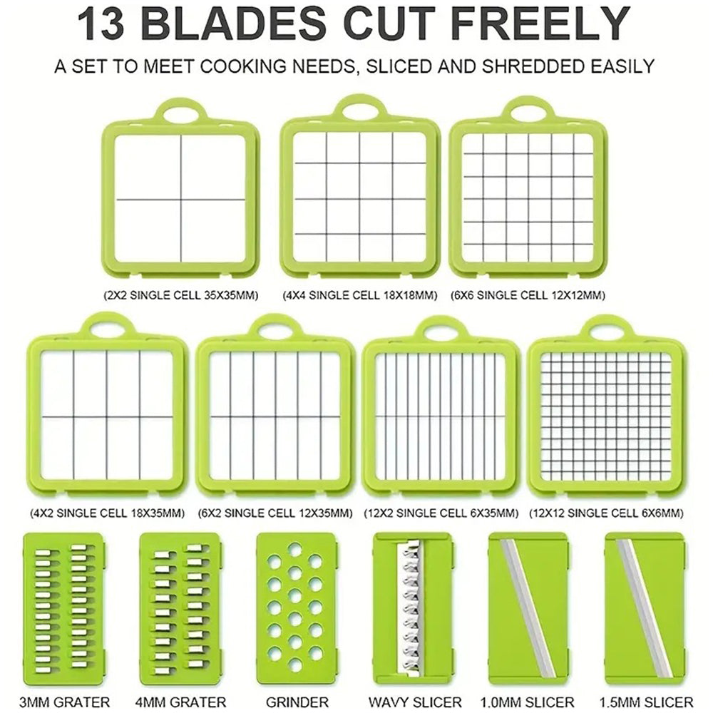 22-in-1 Vegetable Fruit Chopper Slicer with 13 Stainless Steel Blades