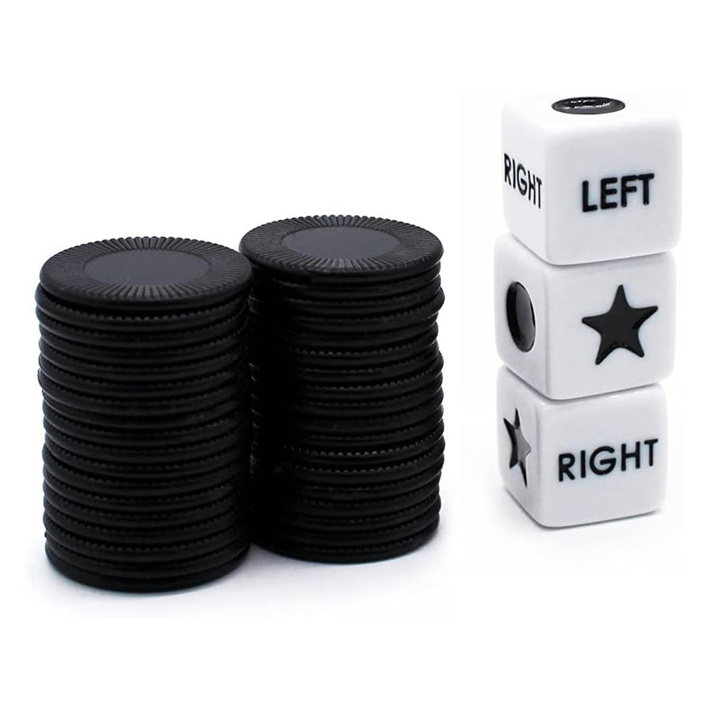 Left Right Center Dice Game Prime Set with 3 Dices 24 Chips for Party Family Fun