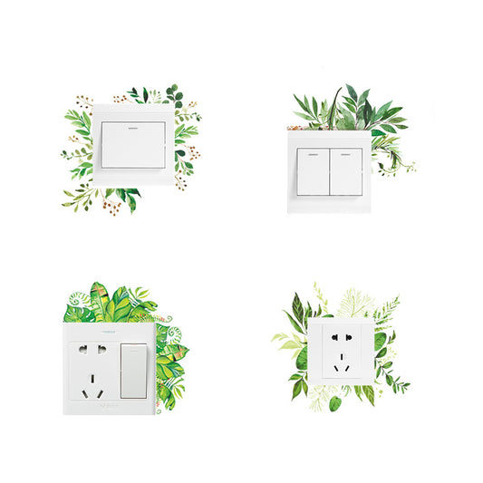 4 Sheets Green Plant Flower Wall Decals Green Leaf Stickers Switch Decals