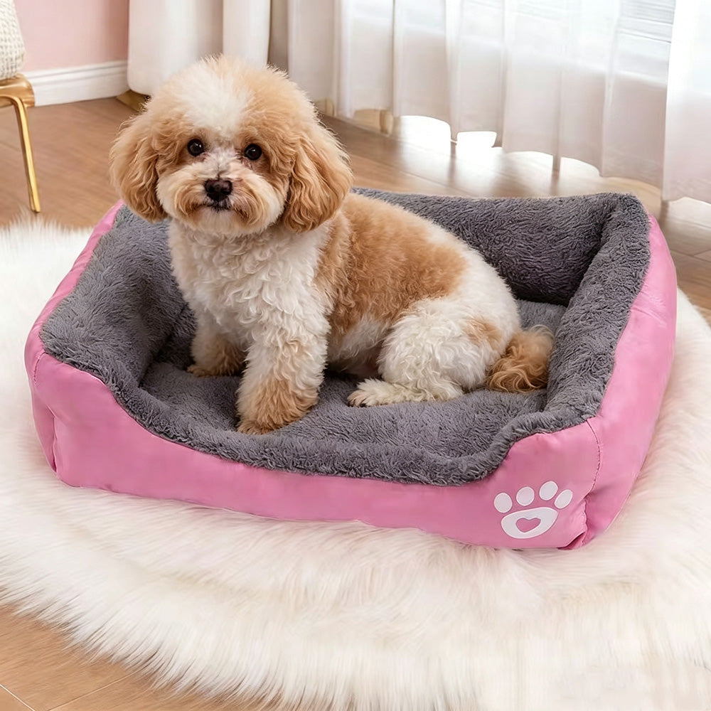 Soft Winter Semi-Enclosed Pet Bed Mat with Raised Edges-Pink