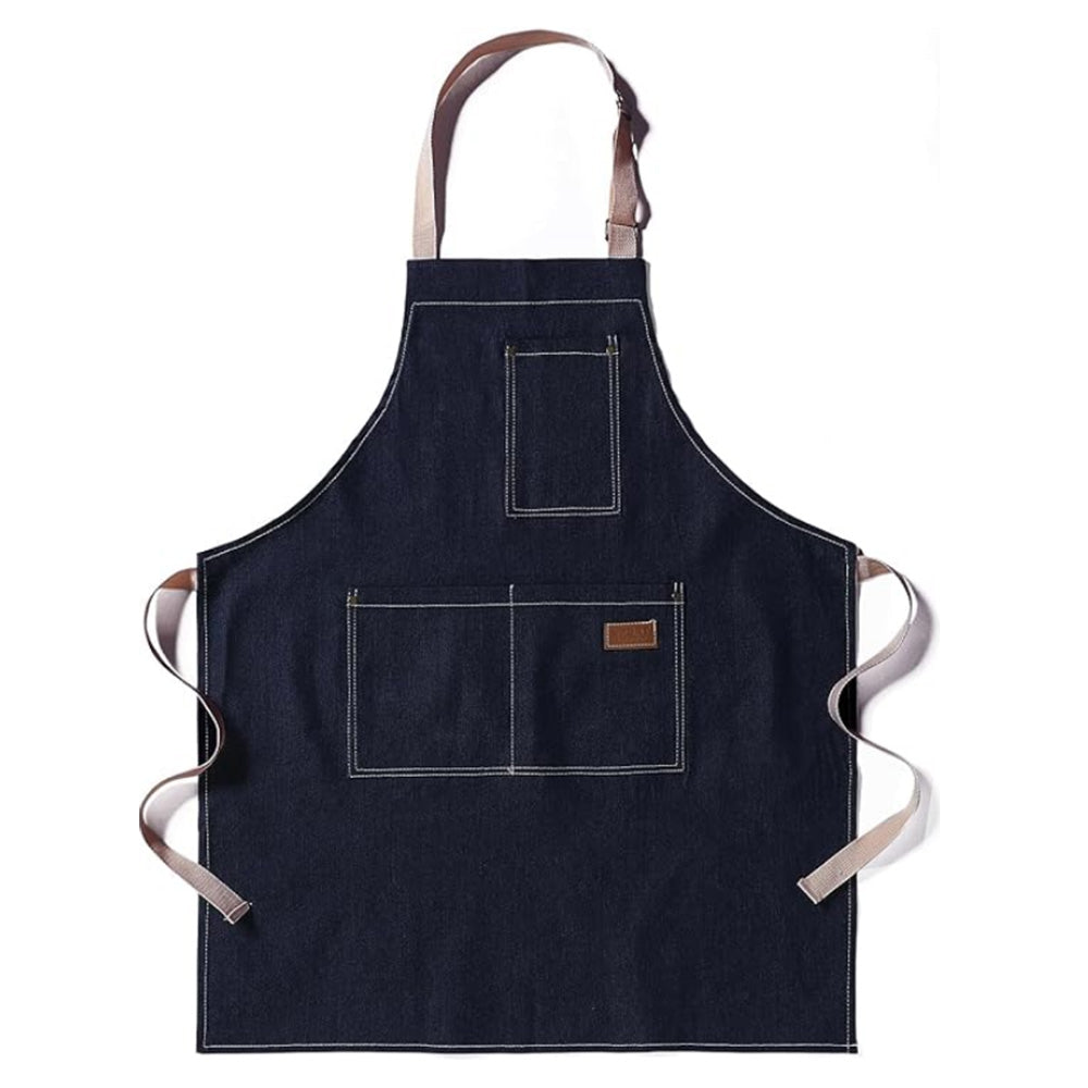 Denim Apron with 3 Pockets Unisex Jean Apron Adjustable Bib Apron for Work Kitchen Cooking
