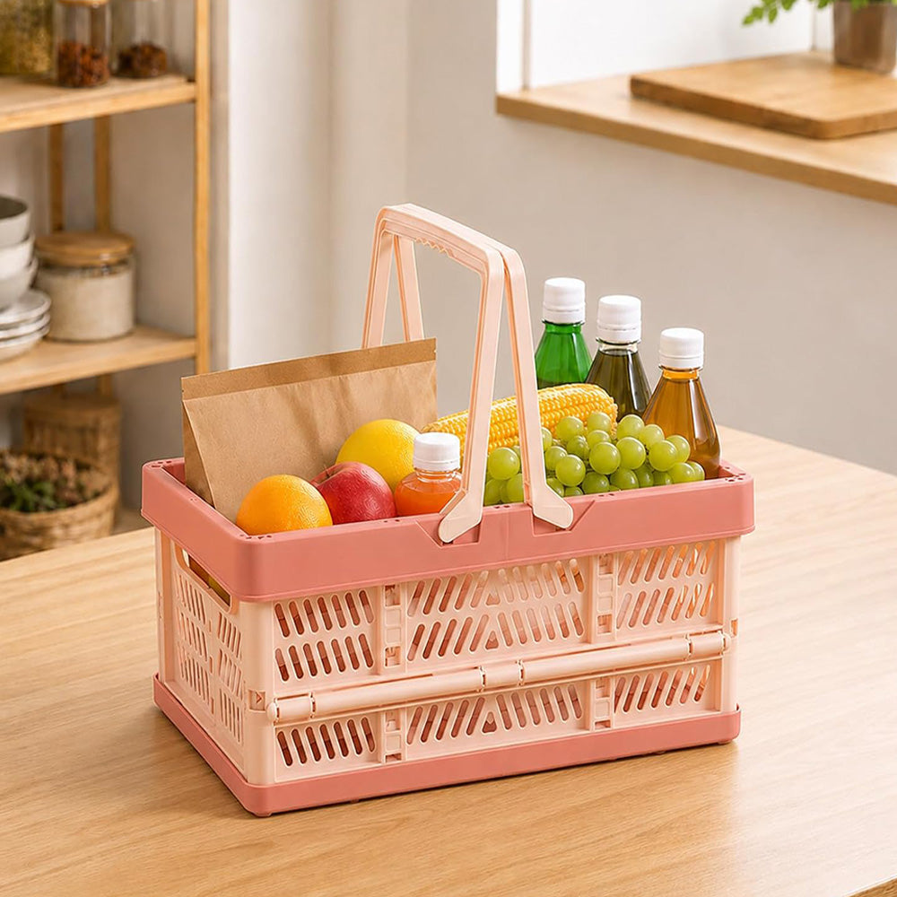 Portable Foldable Storage Basket for Camping Shopping and Home-Pink
