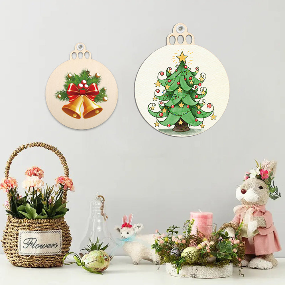 10Pcs Wooden Round Bauble Blank Christmas Tree Hanging Ornament DIY Craft