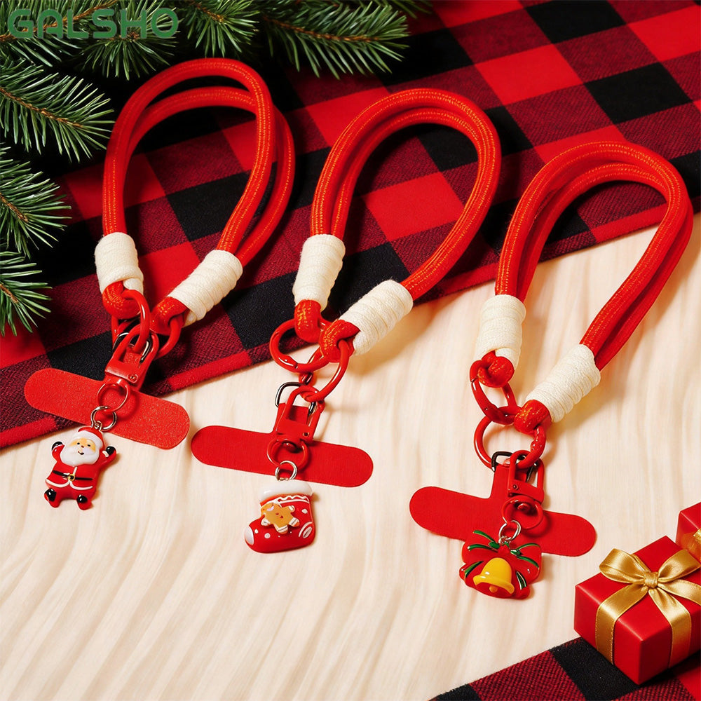 6PCS Red Christmas Wrist Straps Phone Case Lanyards and Keychains