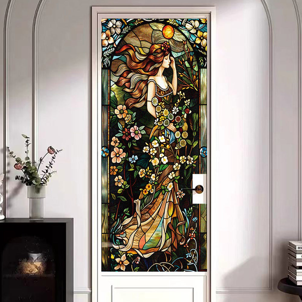 2Pcs Static Cling Window Film Stained Glass Sticker Fairy Decor Glass Privacy Film