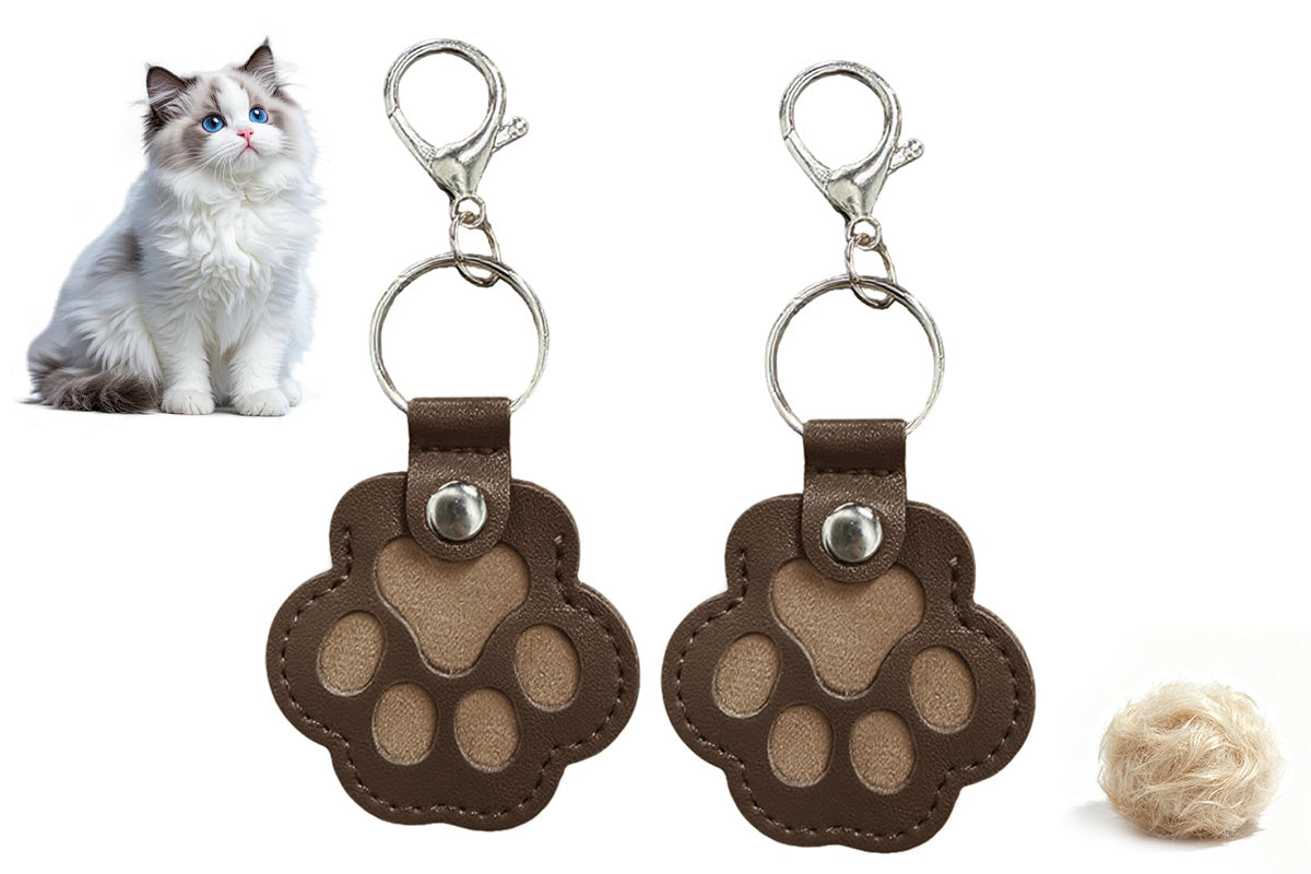2PCS Pet Paw Shaped Key Chain Pet Fur Storage Key Chain Pet Memorial Gift Key Ring