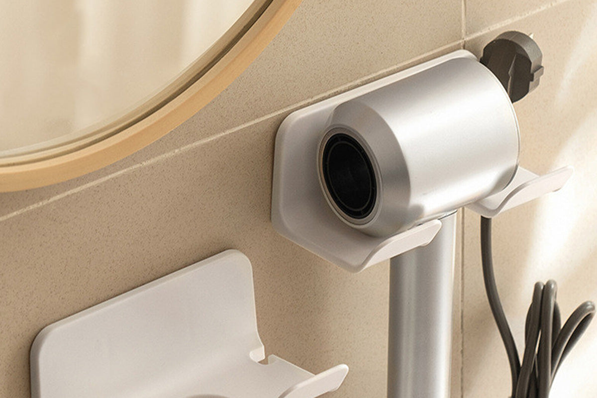 2PCS Wall Mounted Hair Dryer Holder with Cord Organizer Adhesive Blow Dryer Storage Rack