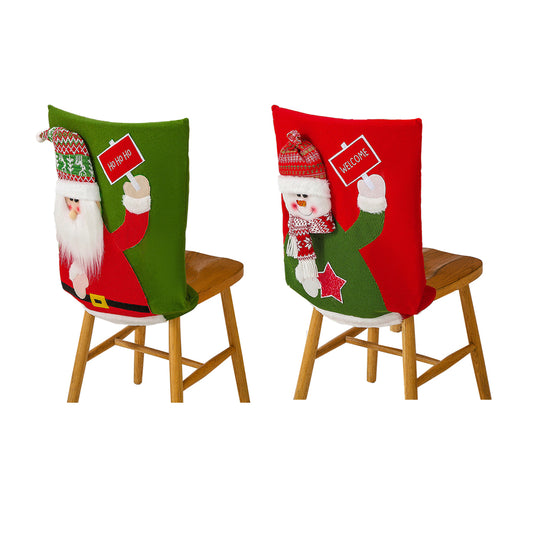 2Pcs Christmas Chair Cover Removable Santa/Snowman Dining Chair Back Cover