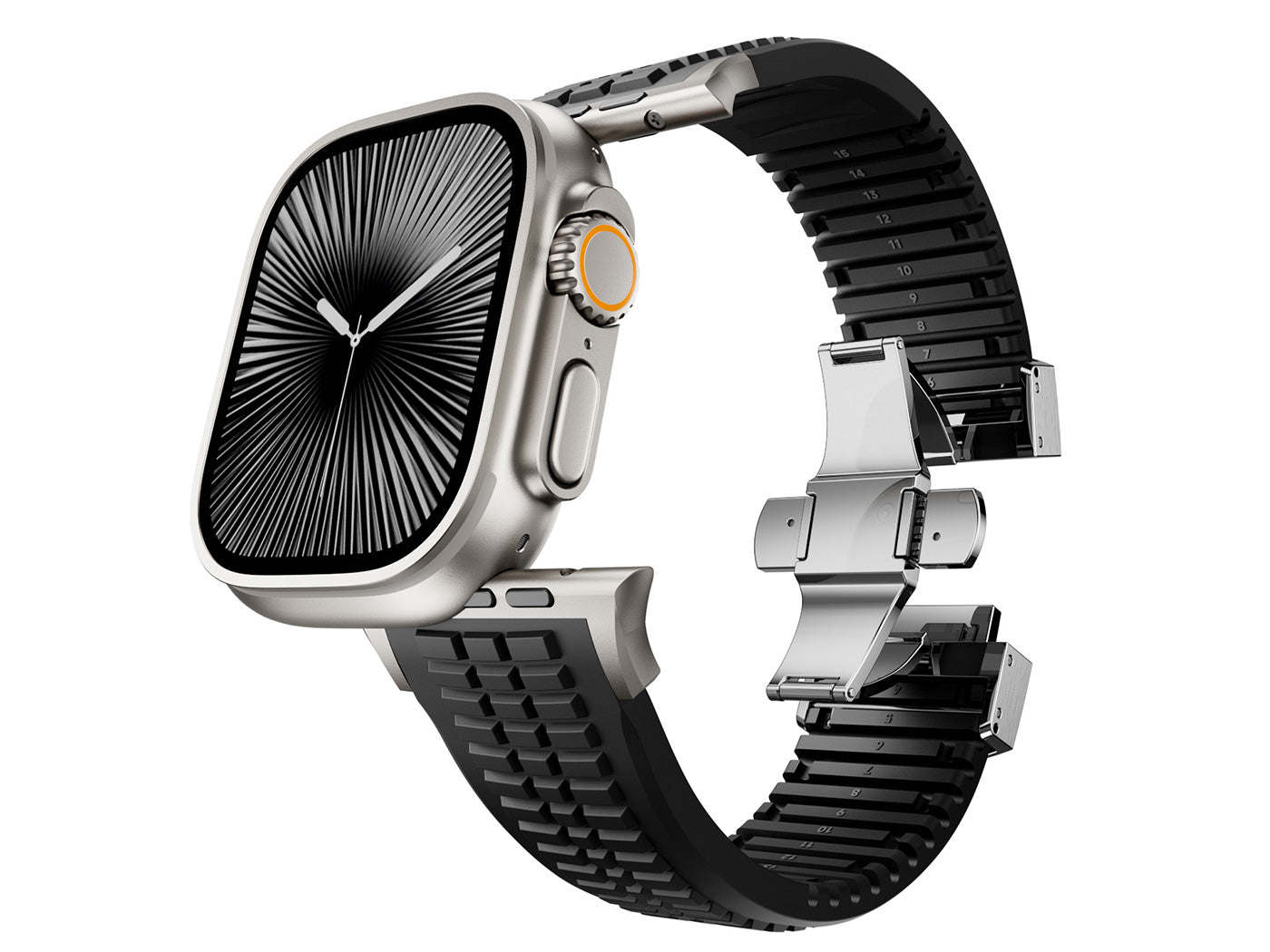 Men's Rubber Watch Band Compatible with Apple Watch Folding Buckle 42 44 45 46 49mm