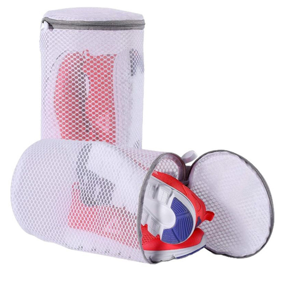 2Pcs Cylinder Honeycomb Mesh Shoe Washing Machine Bag with Zipper for Sneakers
