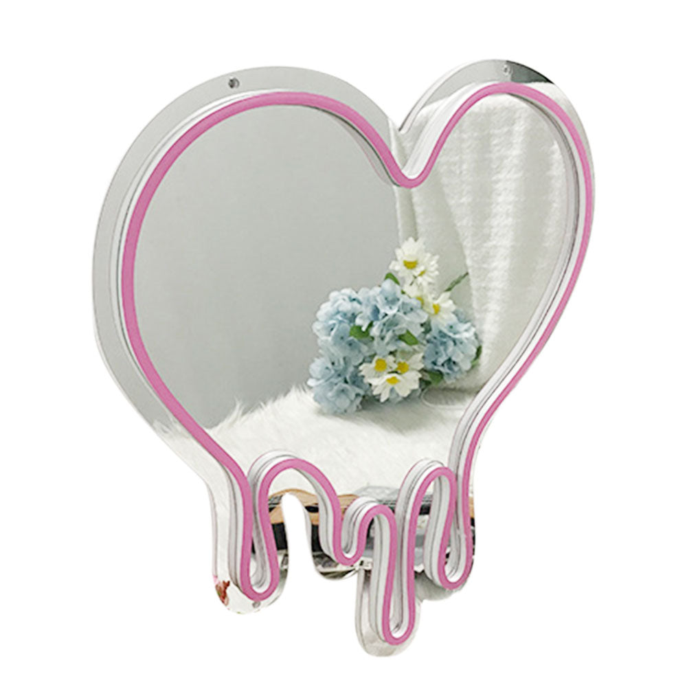 LED Heart Neon Mirror Dimmable Wedding Party Art Decor Night Light Mirror