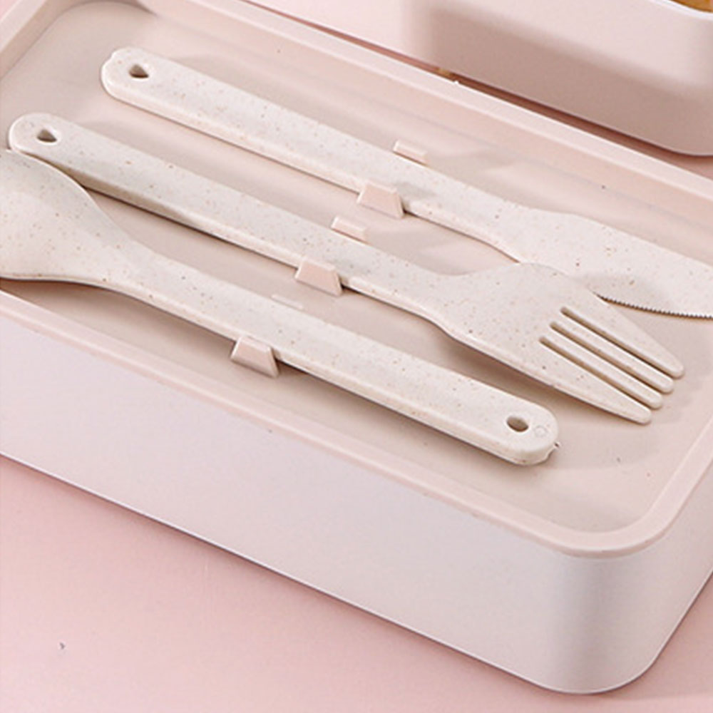 Bento Box 2 Layer Stackable Leak-Proof Japanese Lunch Box with Spoon Fork
