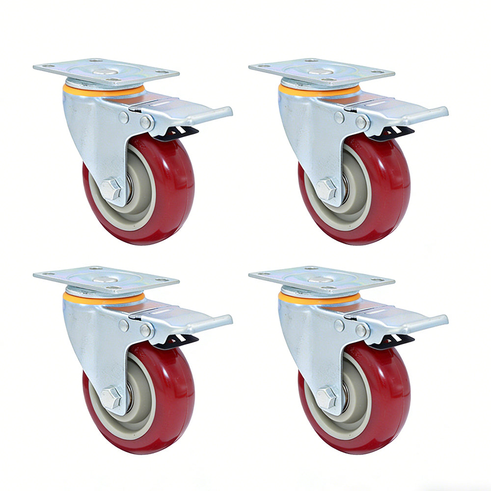 4XPolyurethane Caster Wheels with Brake Swivel Casters 3/4/5 Inch for Hand Trucks