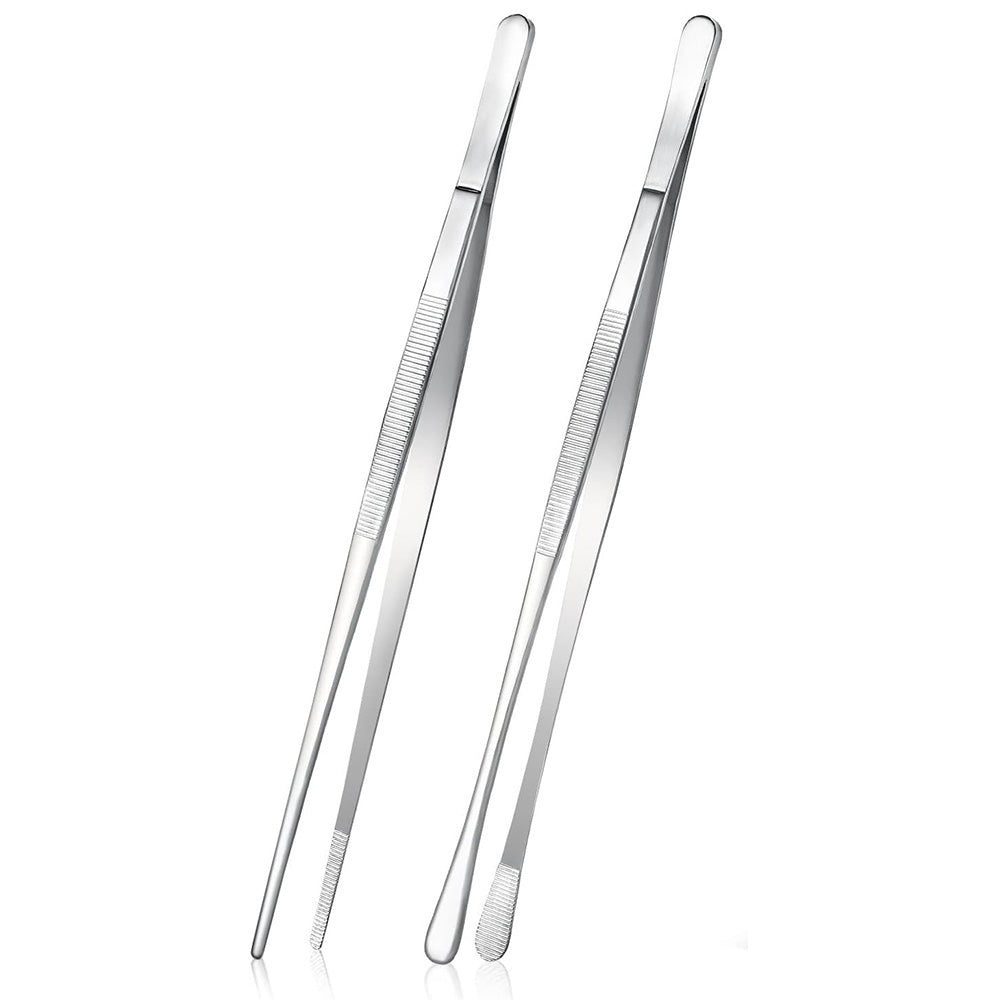 2 Pack 30cm BBQ Tongs Stainless Steel Round and Straight Head for Grilling Cooking