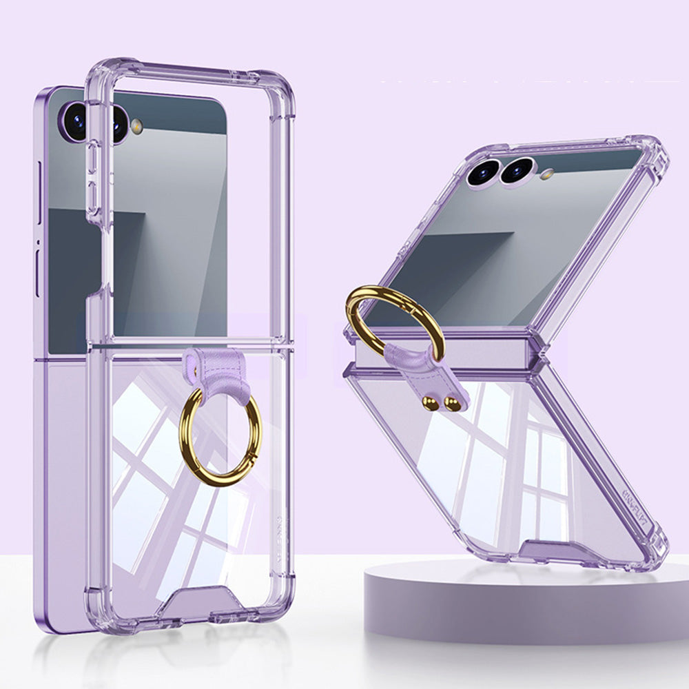 Case and Back Glass Protector for Samsung Galaxy Z Flip 8 7 with Ring Stand-Purple
