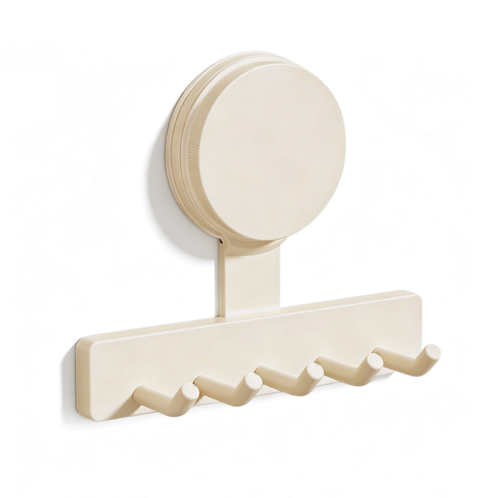 5 Hook Suction Cup Towel Rack Wall Mounted No Drill Bathroom Holder for Shower