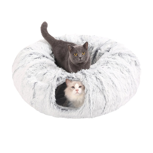 Winter Plush Cat Tunnel with Cat Bed