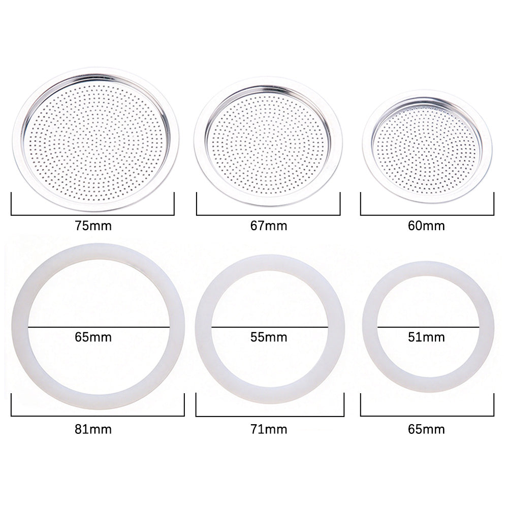 Moka Pot Replacement Silicone Gasket and Aluminium Filter Set