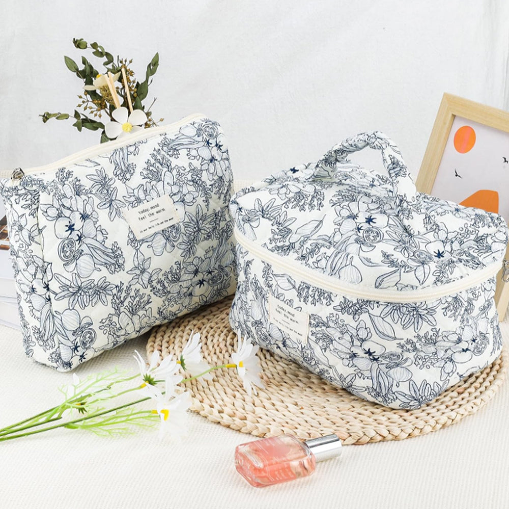 3Pcs Set Floral Cotton Cosmetic Bag