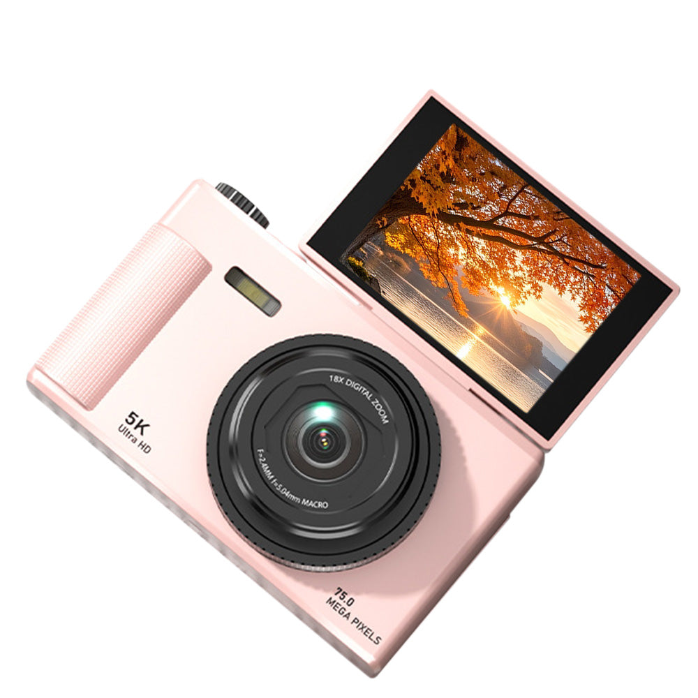 Digital Camera 5K 18X Zoom Flip Screen Video Camera with 64GB Memory Card