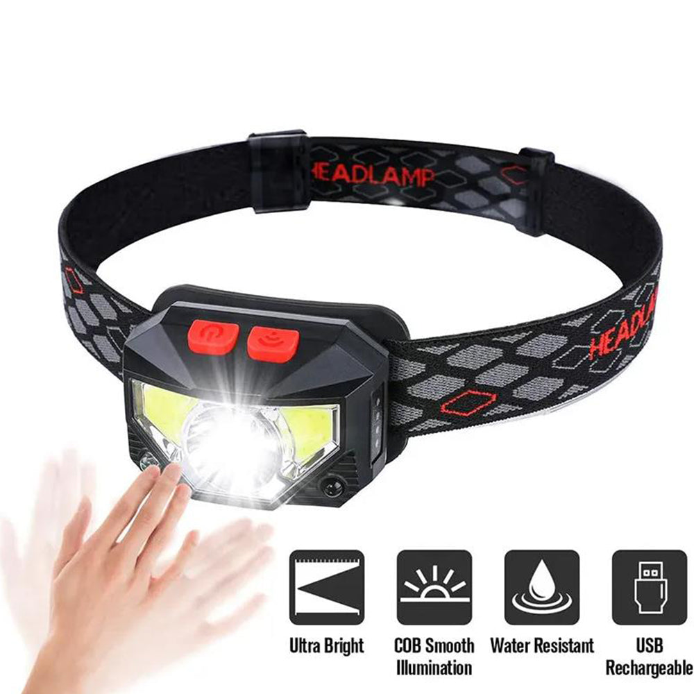 2Pcs Rechargeable LED Headlamp with Motion Sensor