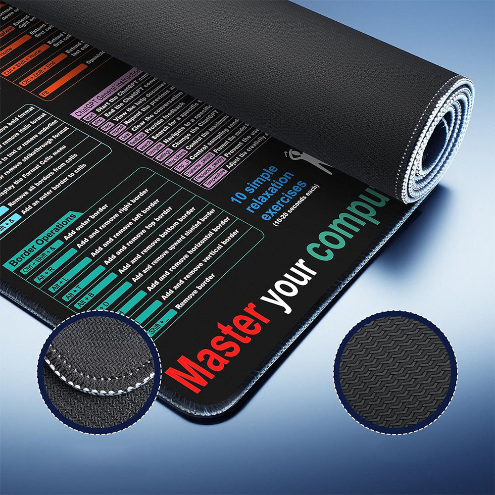 Excel Cheat Sheet Desk Mat Non-Slip Excel Shortcuts Mouse Pad Shortcuts Mouse Mat
