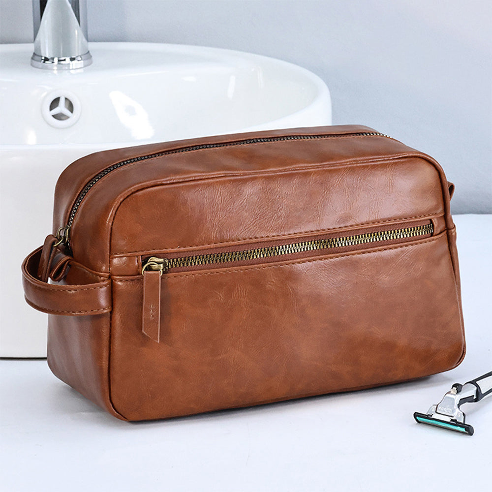 PU Toiletry Bag for Men Large Travel Wash Bag Shaving Water-Resistant