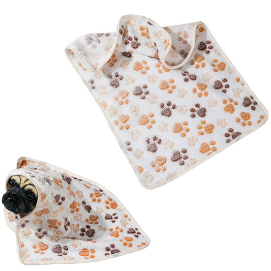 Pet Mat Paw Print Cat Dog Puppy Fleece Soft Pet Blanket Bed Cushion-White