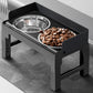 Dog Bowl Stand 5 Height Adjustable Raised Feeder with 2 Stainless Steel Bowls-Black